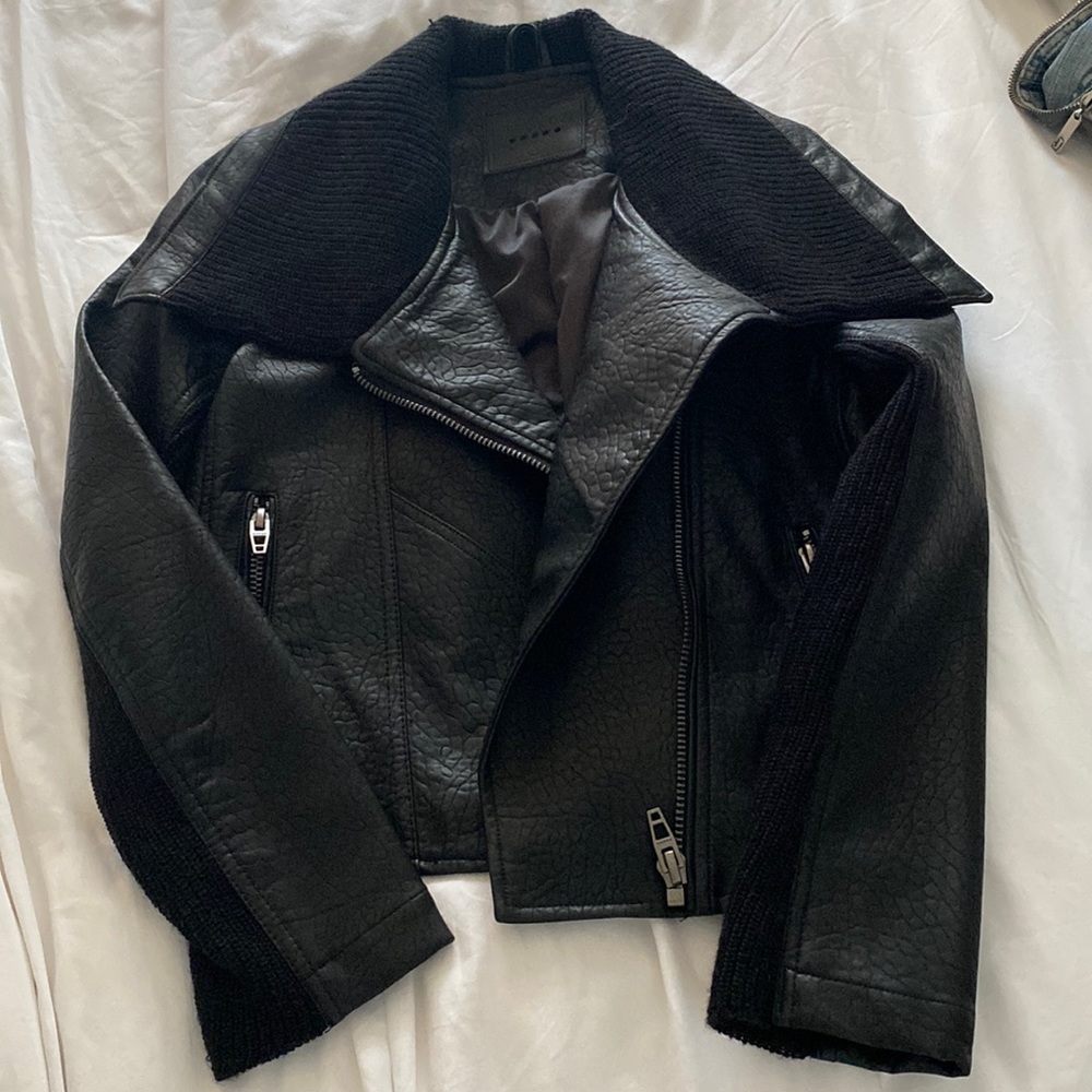 Black leather bomber